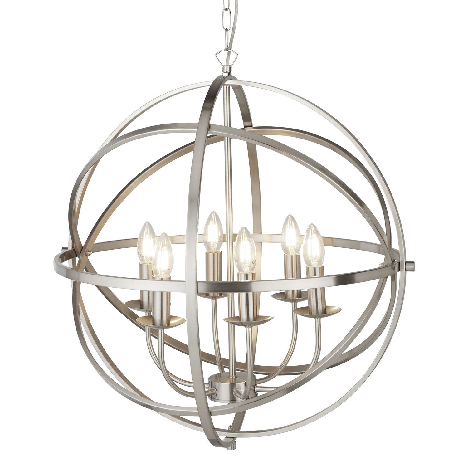 Lampadario Industrial-Nordico Orbita Ferro Argento 6 Luci E14