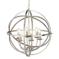 Lampadario Industrial-Nordico Orbita Ferro Argento 6 Luci E14