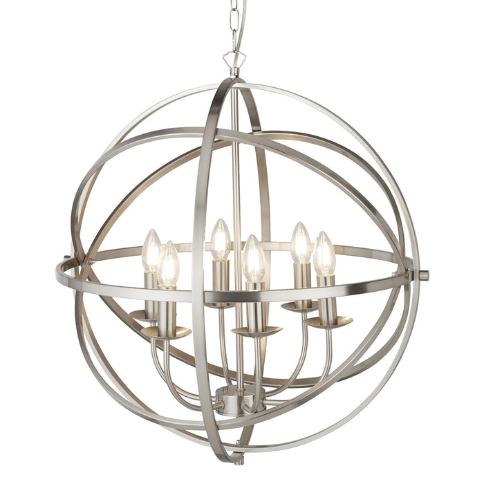 Lampadario Industrial-Nordico Orbita Ferro Argento 6 Luci E14