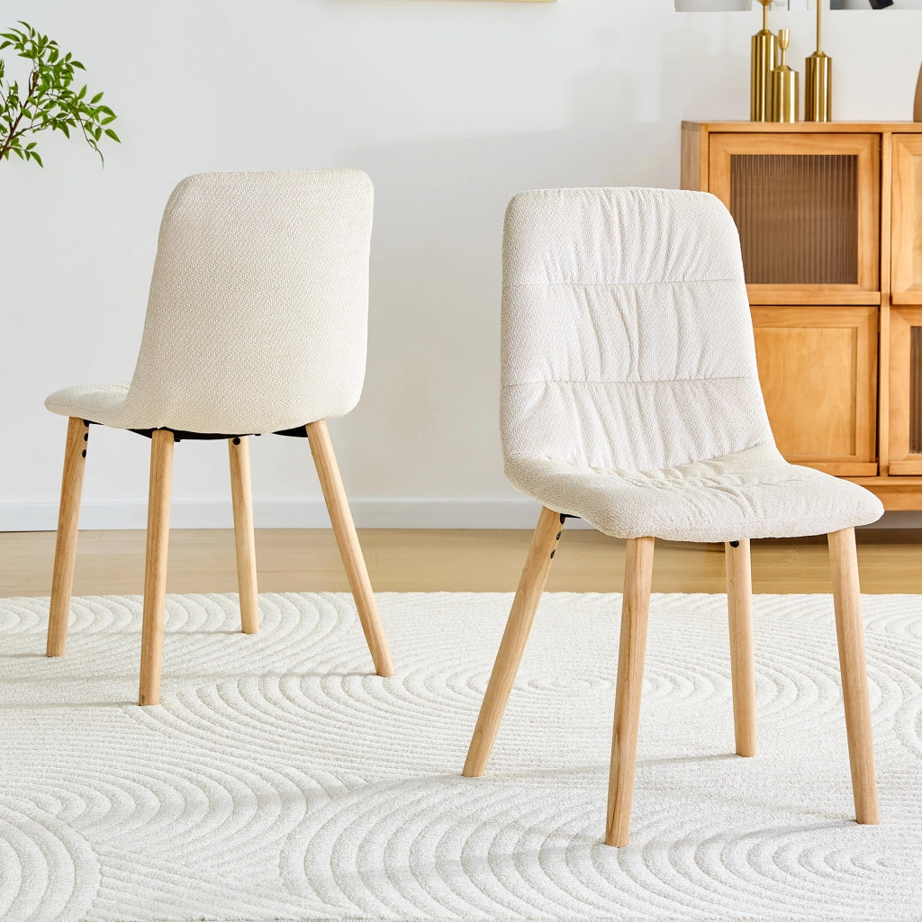 Sedia da pranzo set da 2. schienale ergonomico; in tessuto bianco e legno massello; 88 cm