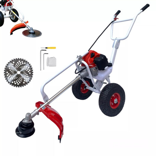 Decespugliatore a Scoppio 63CC 2HP 2 Tempi con Ruote a Carrozzella Carrellato
