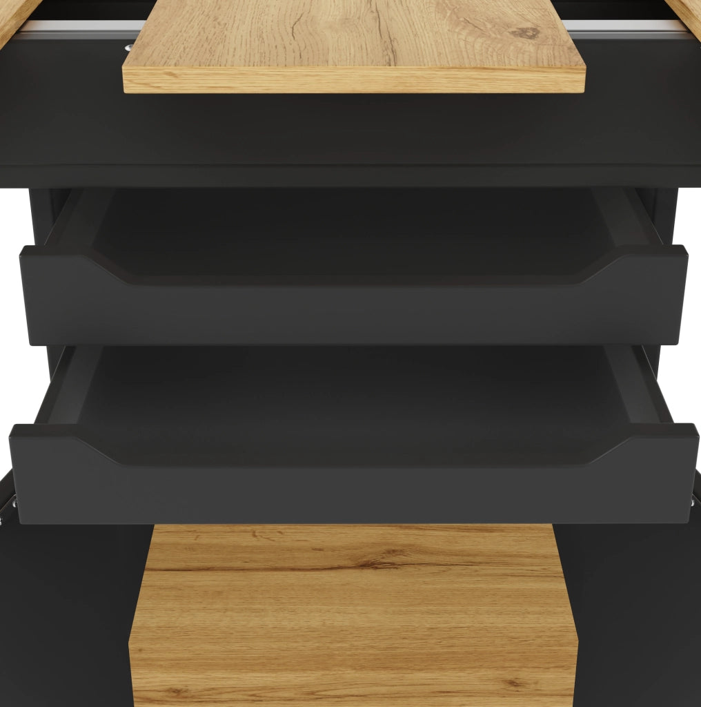 Tavolo da pranzo allungabile 110-140x80x76 cm con contenitore; chiusura soft-close in MDF nero