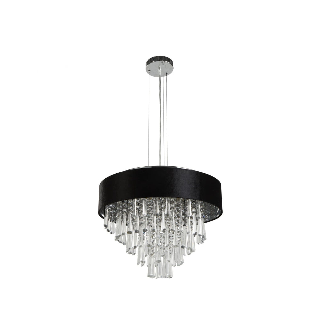 Glamour 5Lt Pendente/Semi-Flush- Velluto nero e cristallo trasparente