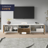 WHOUS Mobile Porta TV in Stile Canneté, Made in Italy COLORE: Bianco opaco/Legno chiaro, STILE: 4 ante e 1 cassetto