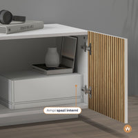 WHOUS Mobile Porta TV in Stile Canneté, Made in Italy COLORE: Bianco opaco/Legno chiaro, STILE: 4 ante e 1 cassetto