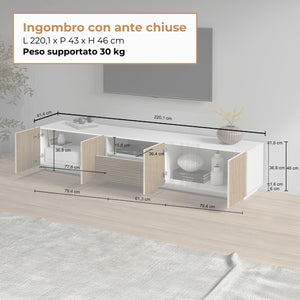 WHOUS Mobile Porta TV in Stile Canneté, Made in Italy COLORE: Bianco opaco/Legno chiaro, STILE: 4 ante e 1 cassetto