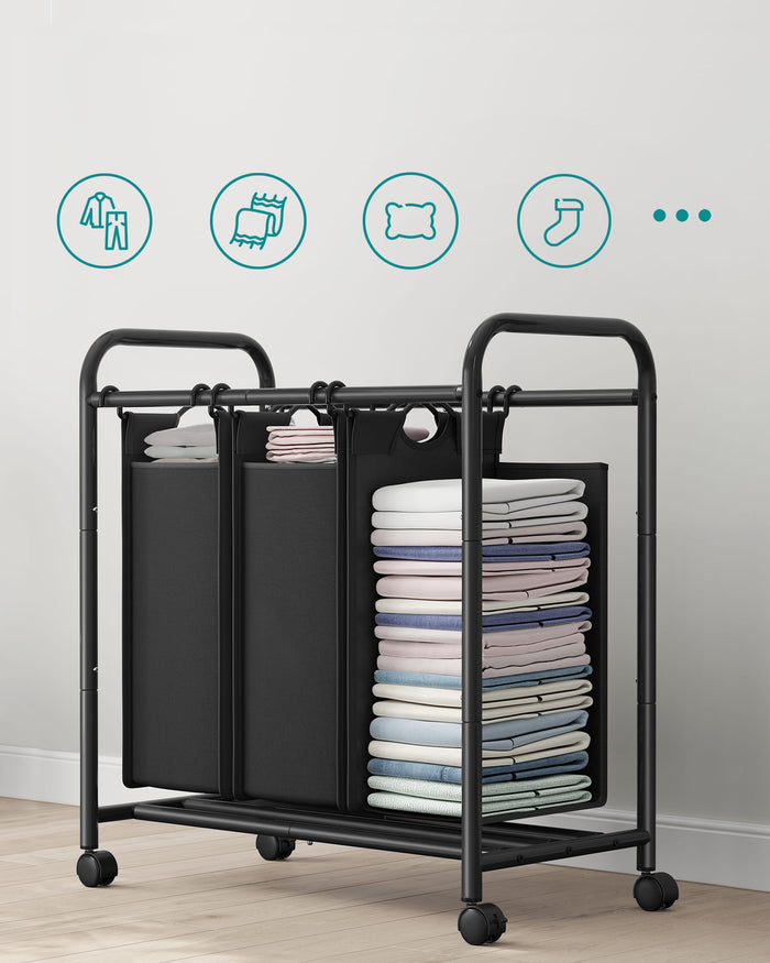 Valora CESTINO PER LA BIANCHERIA Grigio Telaio in acciaio a 3 scomparti x3