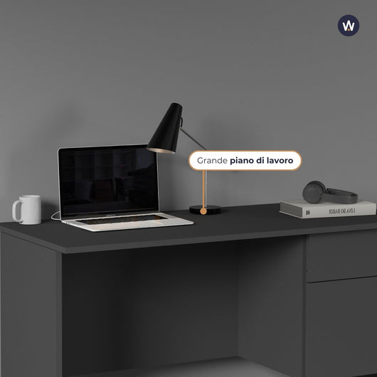 WHOUS Scrivania 110x50x75 cm con 1 Cassetto e 1 Anta, Made in Italy COLORE: Antracite opaco