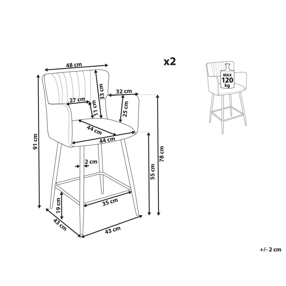 Set di 2 sgabelli da bar velluto bianco braccioli schienale intagliato gambe in metallo moderna industriale