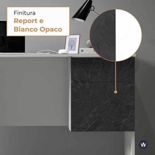 WHOUS Scrivania 110x50x75 cm con 1 Cassetto e 1 Anta, Made in Italy COLORE: Bianco Opaco/Report