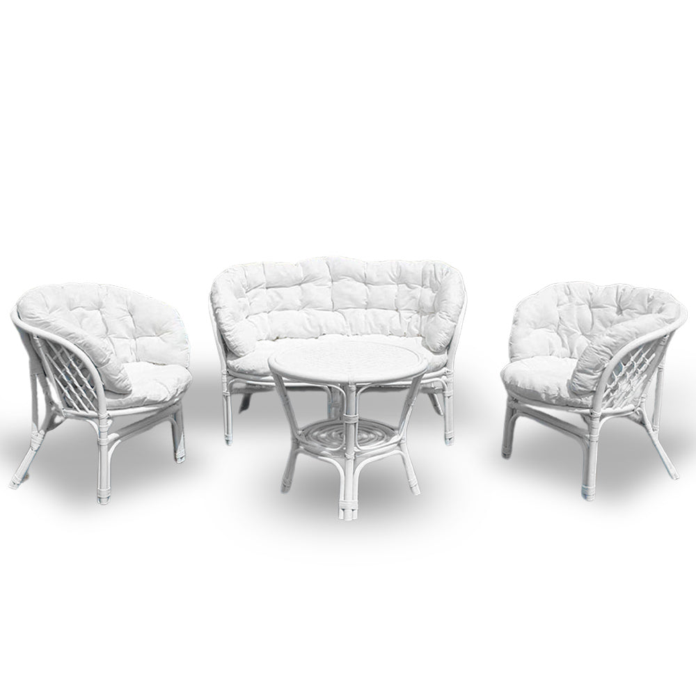 Salotto da giardino bahama in bambu con cuscini bianchi