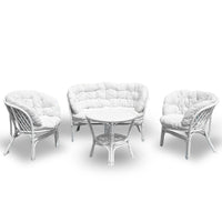 Salotto da giardino bahama in bambu con cuscini bianchi