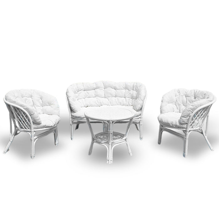 Salotto da giardino bahama in bambu con cuscini bianchi