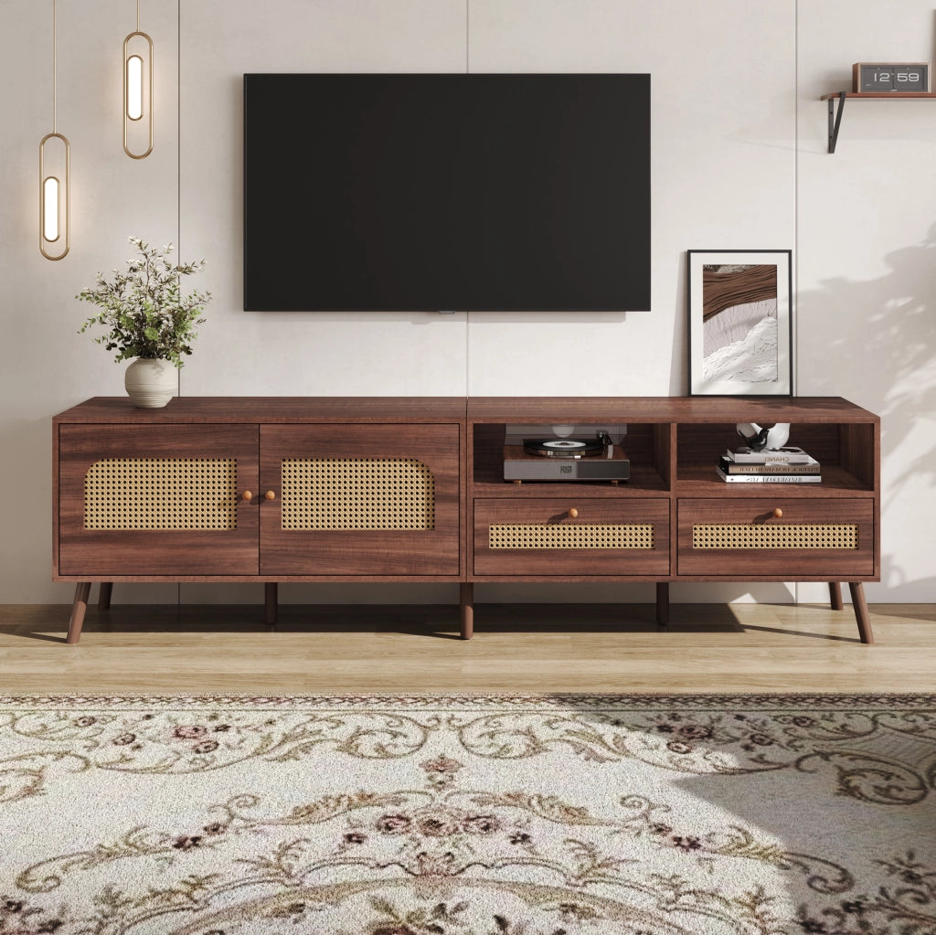 Mobile TV moderno con ante in rattan e 2 cassetti