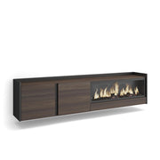 Mobile TV Soggiorno, 212x50x35 cm, Per TV fino a 80", Camino elettrico XXL, Sospeso, da appendere, Rovere scuro e Nero
