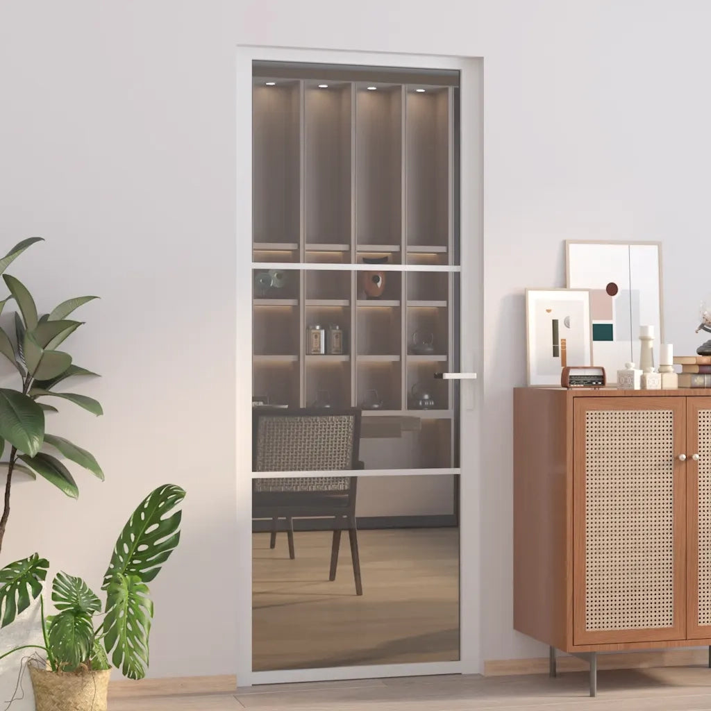 Porta Interna 83x201,5 cm Bianca in Vetro ESG e Alluminio 350585