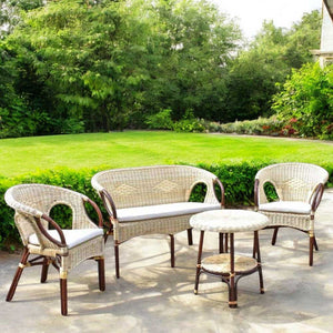 Salotto mandolino in vimini divano 2 poltrone 1 tavolo  cuscini in omaggio