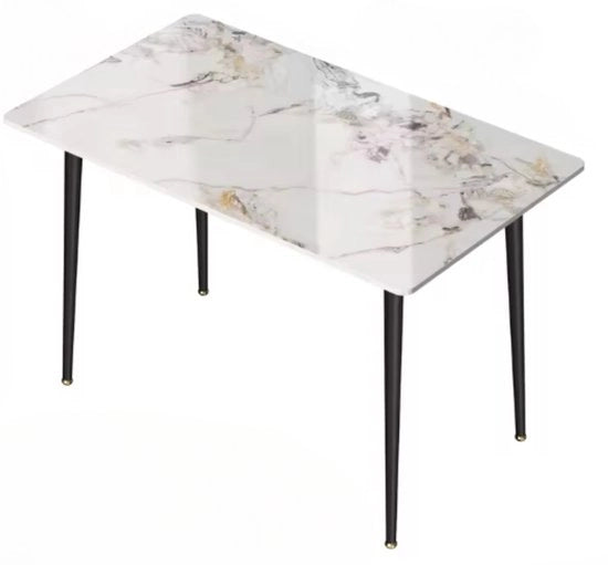 Tavolo da Cucina in Marmo - 4-6 Persone - Foglio di Pietra Sinterizzata - Supporti in Metallo - Design Moderno per Cucina e Ristorante - Tavolo da Cucina