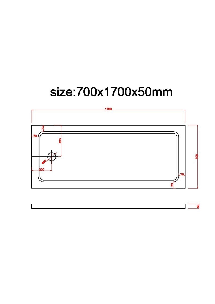 Piatto Doccia Rettangolare Ribassato In Abs H 5cm Con Piletta Inclusa 70x170
