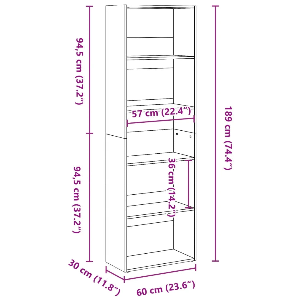 Libreria Legno Antico 60x30x189 cm in Legno Multistrato 857924