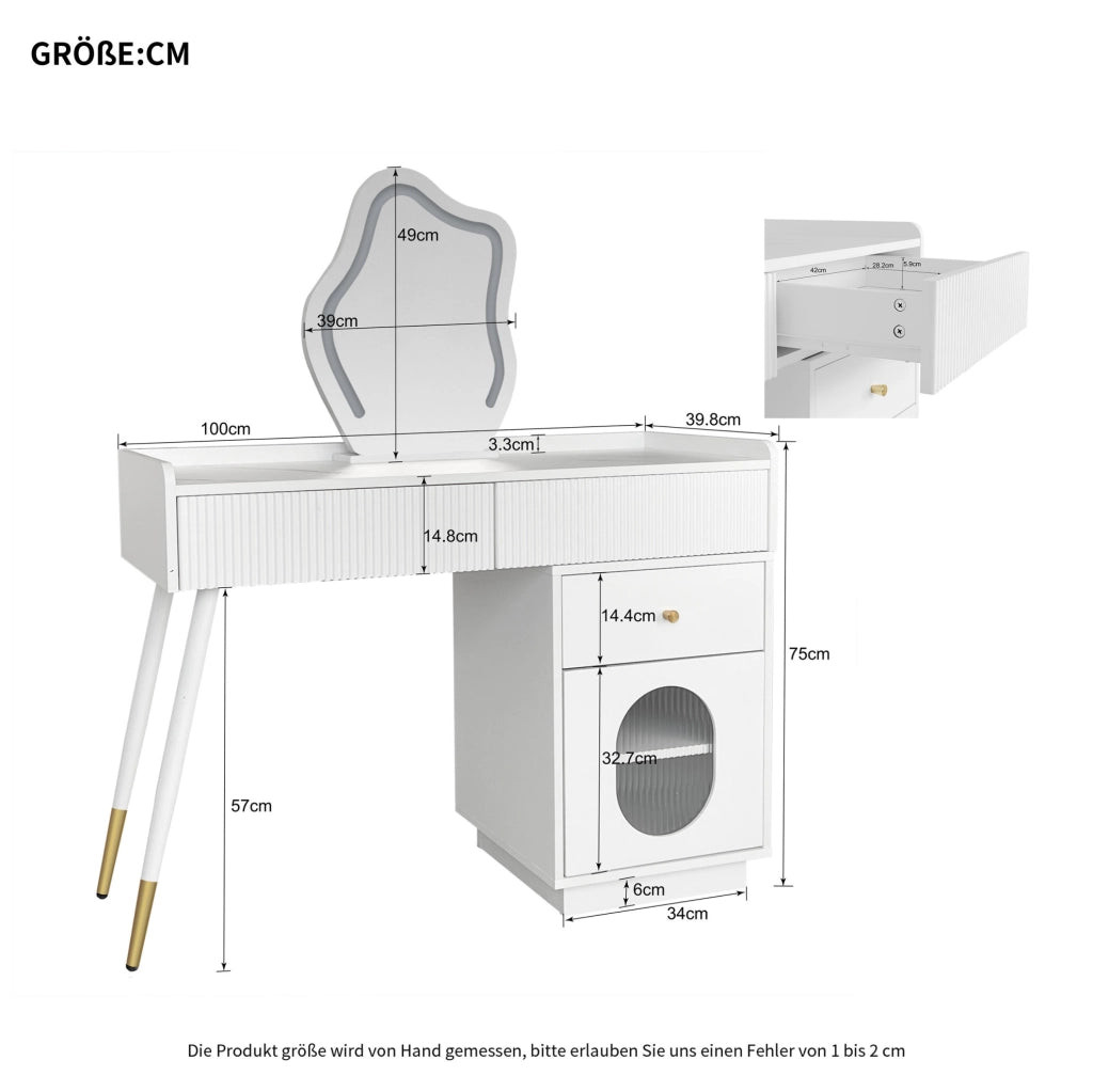 Tocador con specchio LED; 100x40x75 cm; truciolare; bianco
