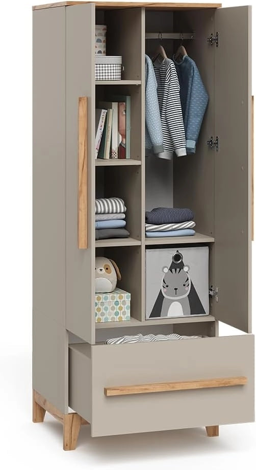 Armadio per bambini Malia, Cashmere/Artigianale, 70 x 186.8 cm, combinabile con altri mobili della serie Malia