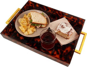 Piatto da tavolo 16x12 Acril con maniglie in oro - resistente alle graffette - per tavolo salotto - servizio cibo e bevande - cassettone ottomano - vassoio da cucina (disegno tartaruga)