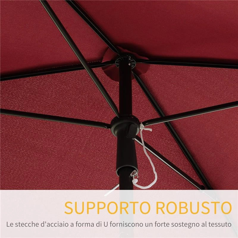 OMBRELLONE DA GIARDINO RETTANGOLARE E REGOLABILE CON PALO IN ALLUMINIO 2X1.3X2.5 M ROSSO VINO