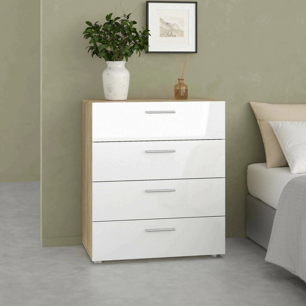 Cassettiera Asam, Settimino multiuso, Comò camera da letto, Mobile con cassetti, 70x40 h82 cm, Quercia e Bianco lucido