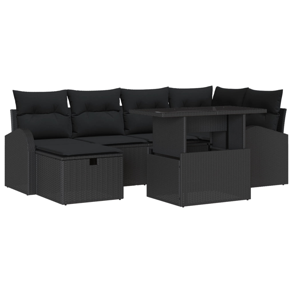 Set Divano Giardino 7 Pezzi con Cuscini Rattan Nero