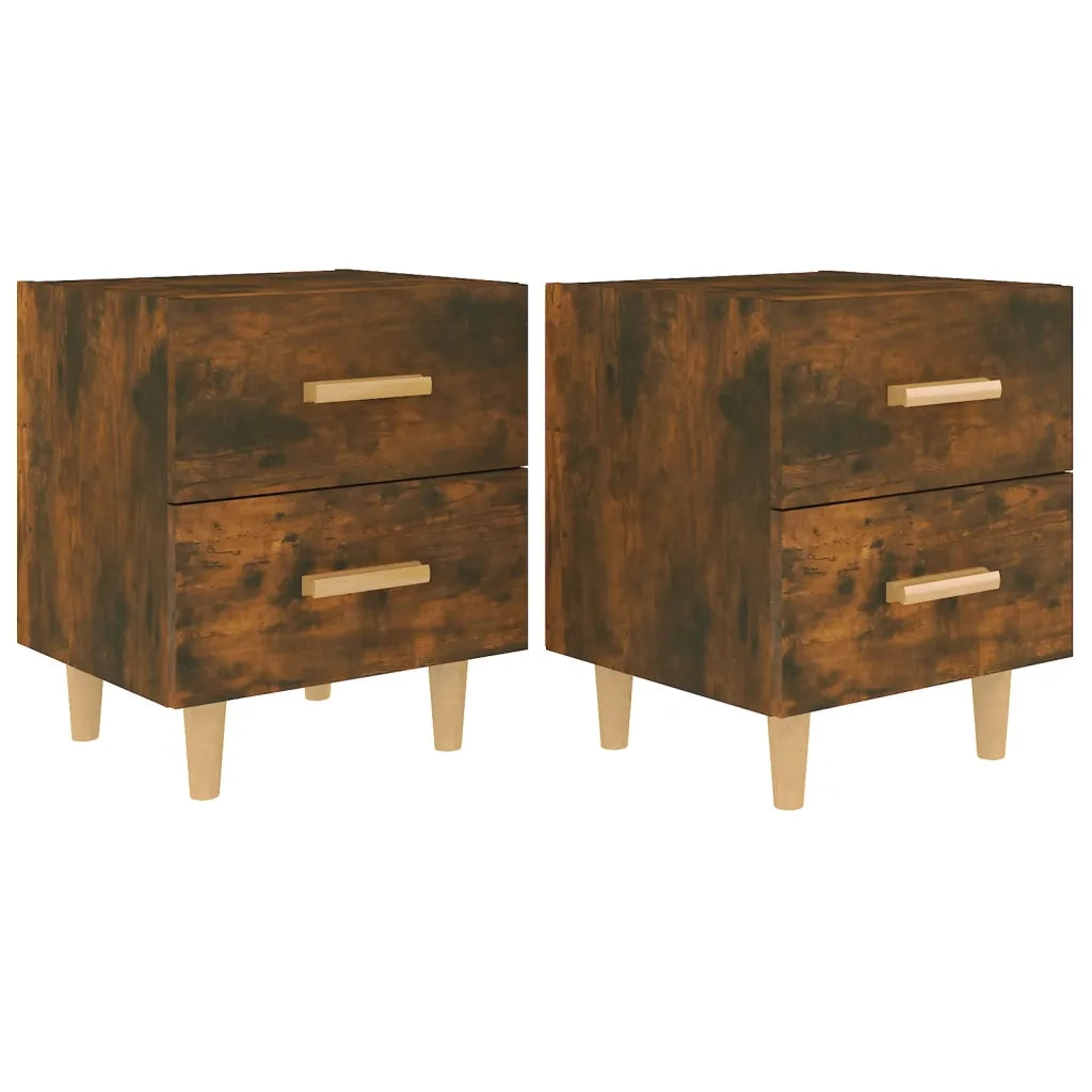 Set di 2 Comodini | Armadio da Notte | Mobiletto da notte in Rovere Fumo 40x35x47,5 cm