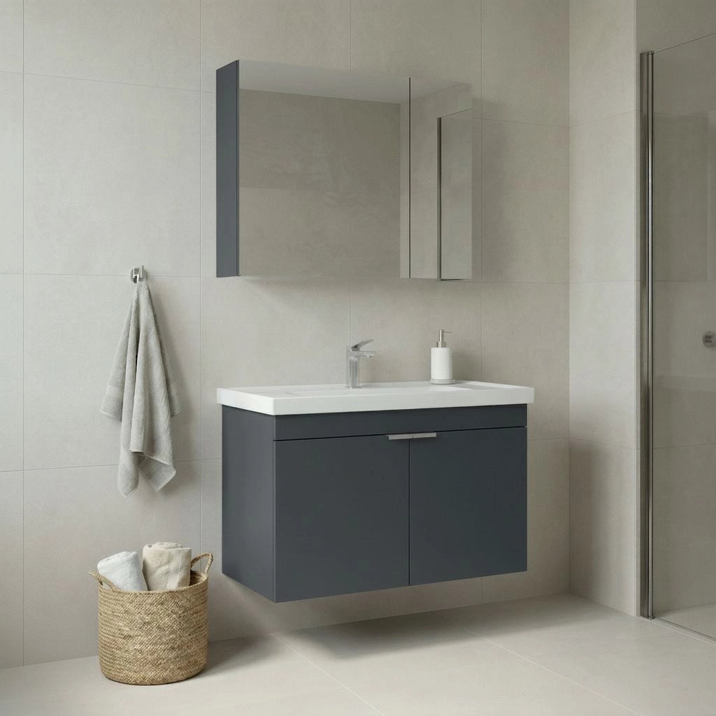 Set mobile lavabo con specchio (2 pezzi) "Desna 80" - 80 x 45 x 58 cm - Antracite opaco