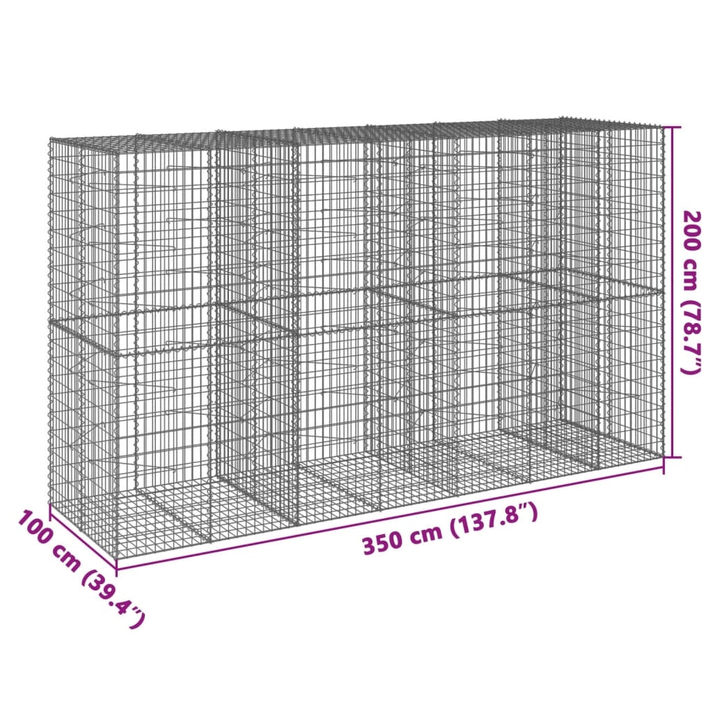 Gabbione recinto a gabbia muro di contenimento con coperchio 350 x 100 x 200 cm ferro zincato argento 02_0040158