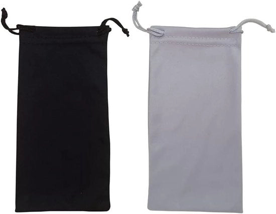 Microfibra Brillenhoes con Pouch soffice per Occhiali da Sole - Nero e Grigio - Custodia per Occhiali con Cordoncino di Chiusura