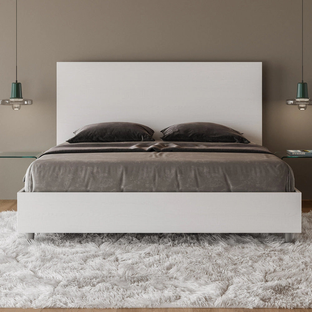 Letto Matrimoniale 160x190 cm con Rete e Contenitore New Egos Frassino Bianco