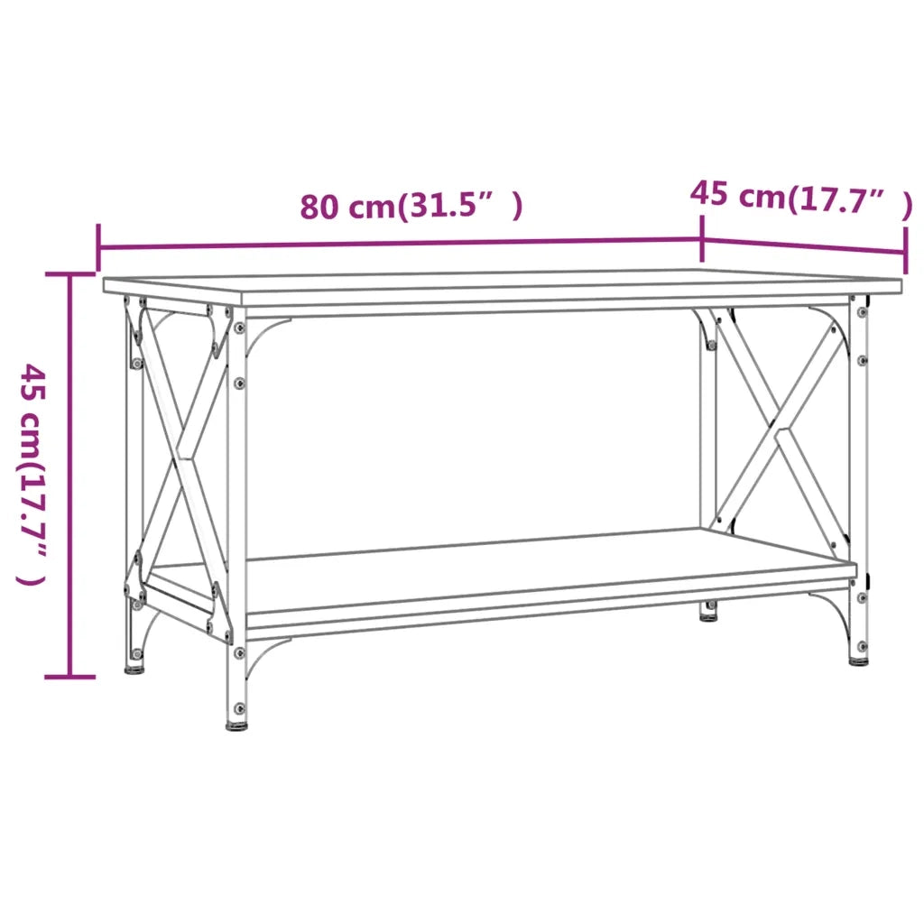 Tavolino Rovere Fumo 80x45x45 cm in Legno Multistrato e Ferro 823324