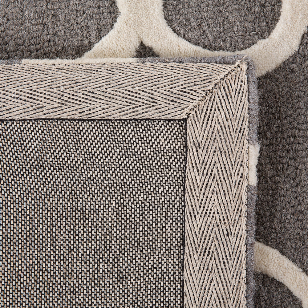 Tappeto Grigio Lana 80 x 150 cm Traliccio Motivo Quadrifoglio Trapuntato a Mano Orientale Trifoglio Marocchino