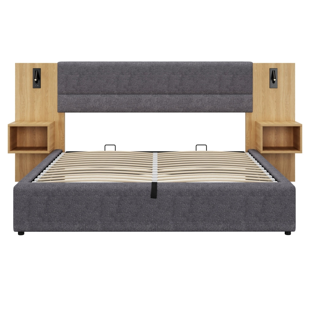 Letto imbottito 180x200 cm con contenitore, USB e comodini