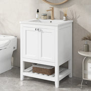 Mobile bagno a pavimento con lavabo in ceramica e sottolavabo; bianco