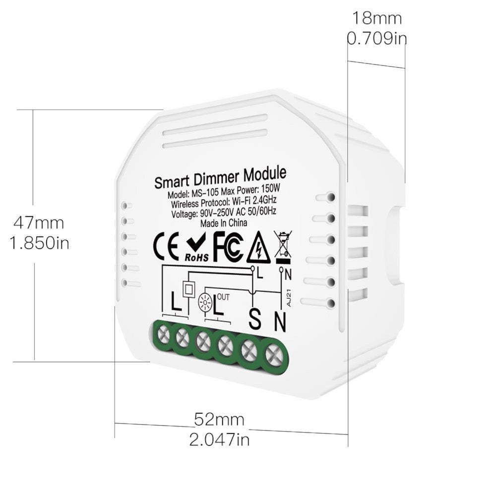 Interruttore WIFI 2.4G Triac Dimmer Taglio di Fase, APP TUYA, Smart Life 1A AC 220V 50/60HZ 150W SH105