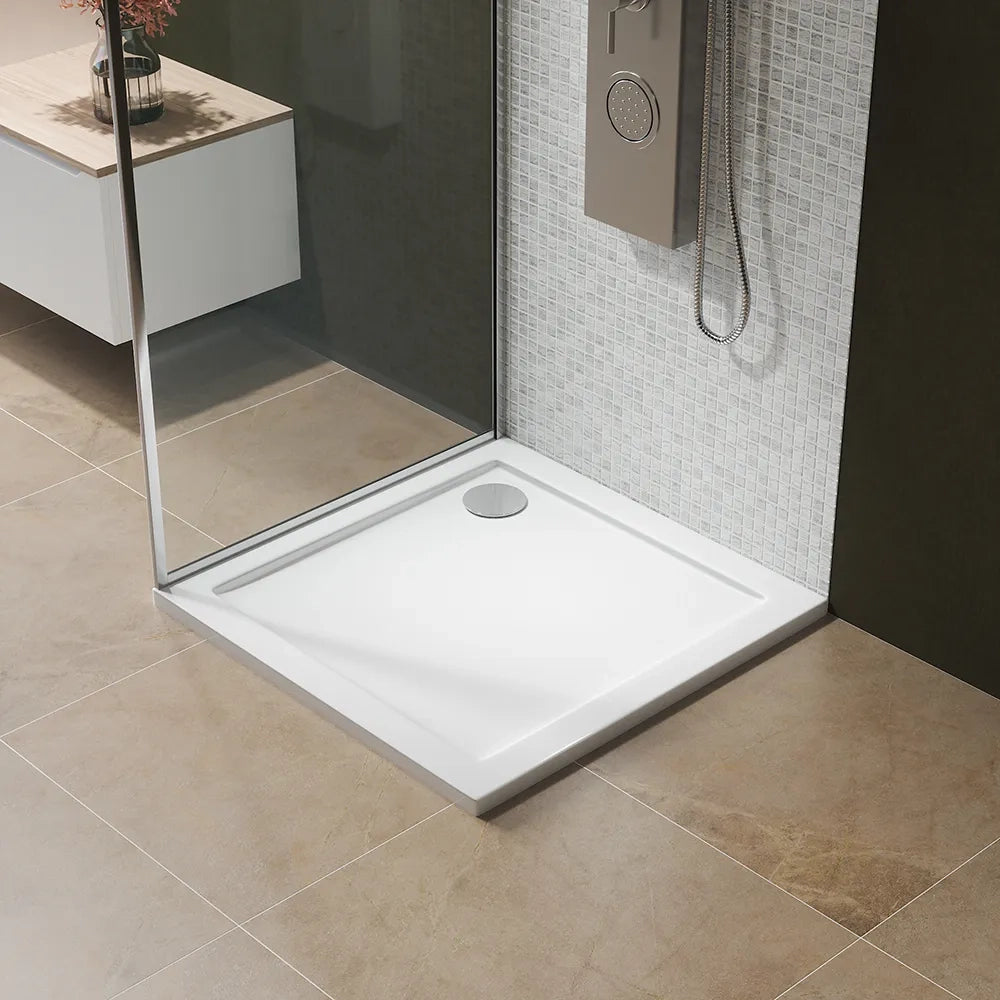 Piatto doccia 90x90 cm quadrato bianco lucido bordato in acrilico rinforzato | Asteios