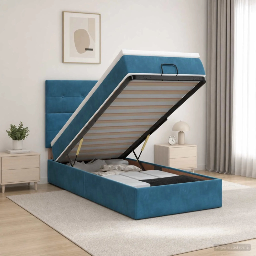 Letto ottomano con materasso Blu Scuro 90 x 200 cm Velluto 3457699
