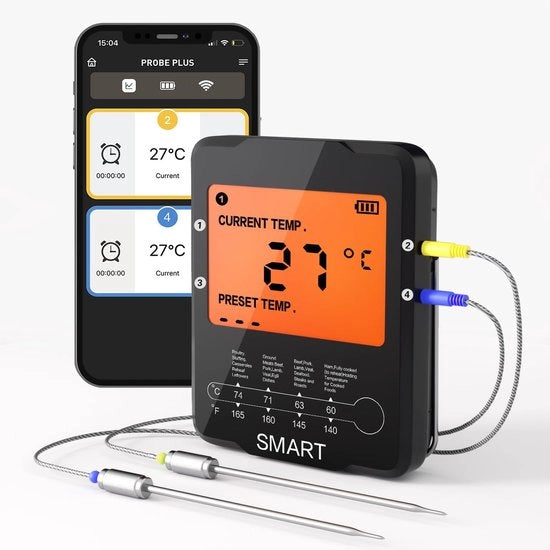 Termometro di carne wireless Bluetooth con controllo tramite app - termometro digitale per cucina e BBQ con portata di 100m
