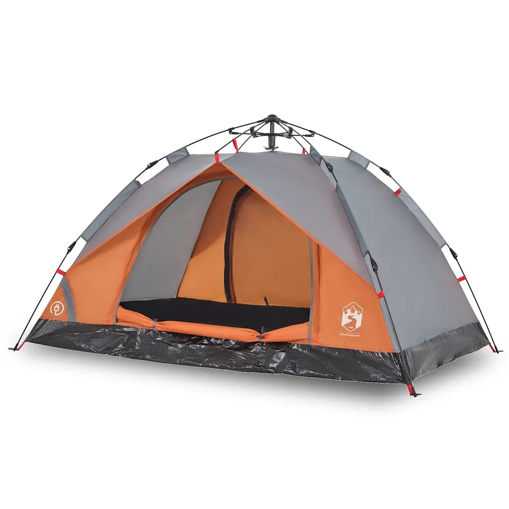 Tenda a Cupola 3 Persone Grigio e Arancione a Rilascio Rapido 4004195