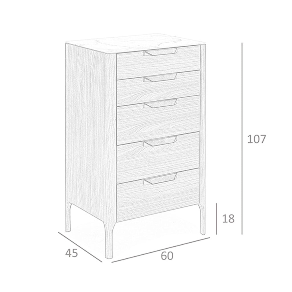 Chiffoniere in noce con piano in vetro effetto marmo
