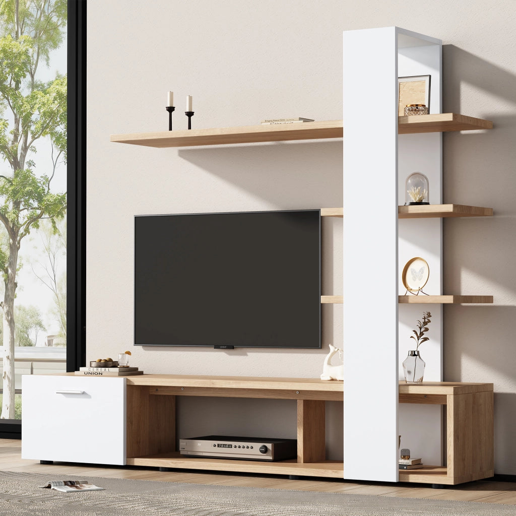 Mobile TV- sospeso- bianco/rovere- 180x33.5x151.5 cm- per TV 60"