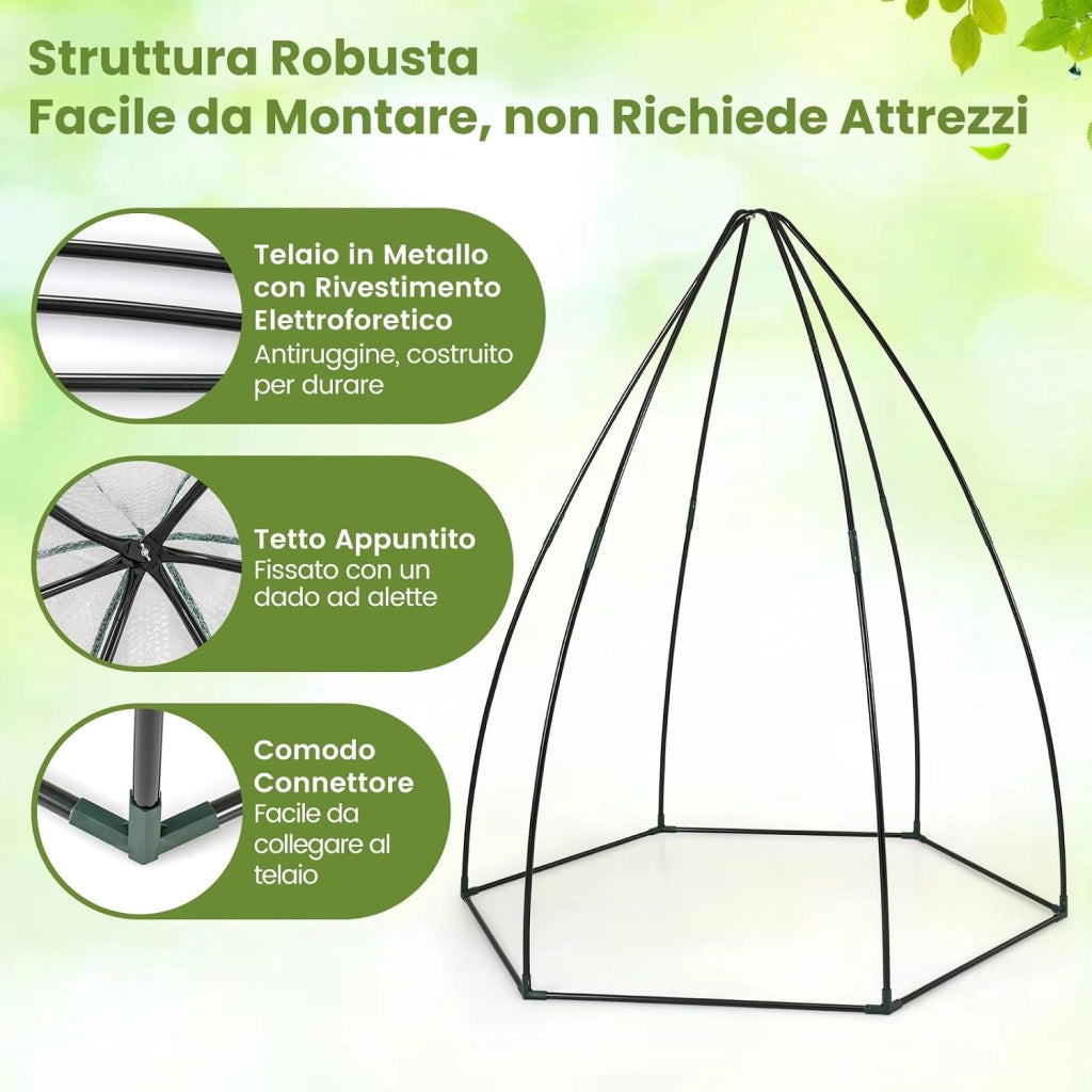 Mini Serra da Giardino 160 x 139 x 182 CM, Serra a Cupola Piccola da Esterno con Copertura in PE a Bolle Pesante, Porta con Cerniera, Finestra a Rete, Copertura del Pavimento