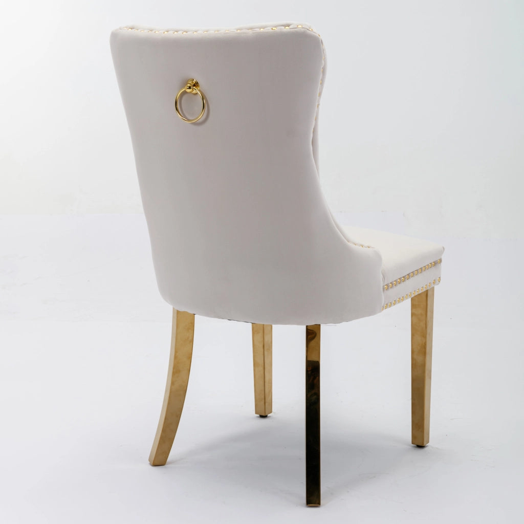 Sedie da Pranzo Imbottite in Velluto con Gambe Dorate ¨C MINIMAL ¨C Set 2 Pezzi, Beige e Oro