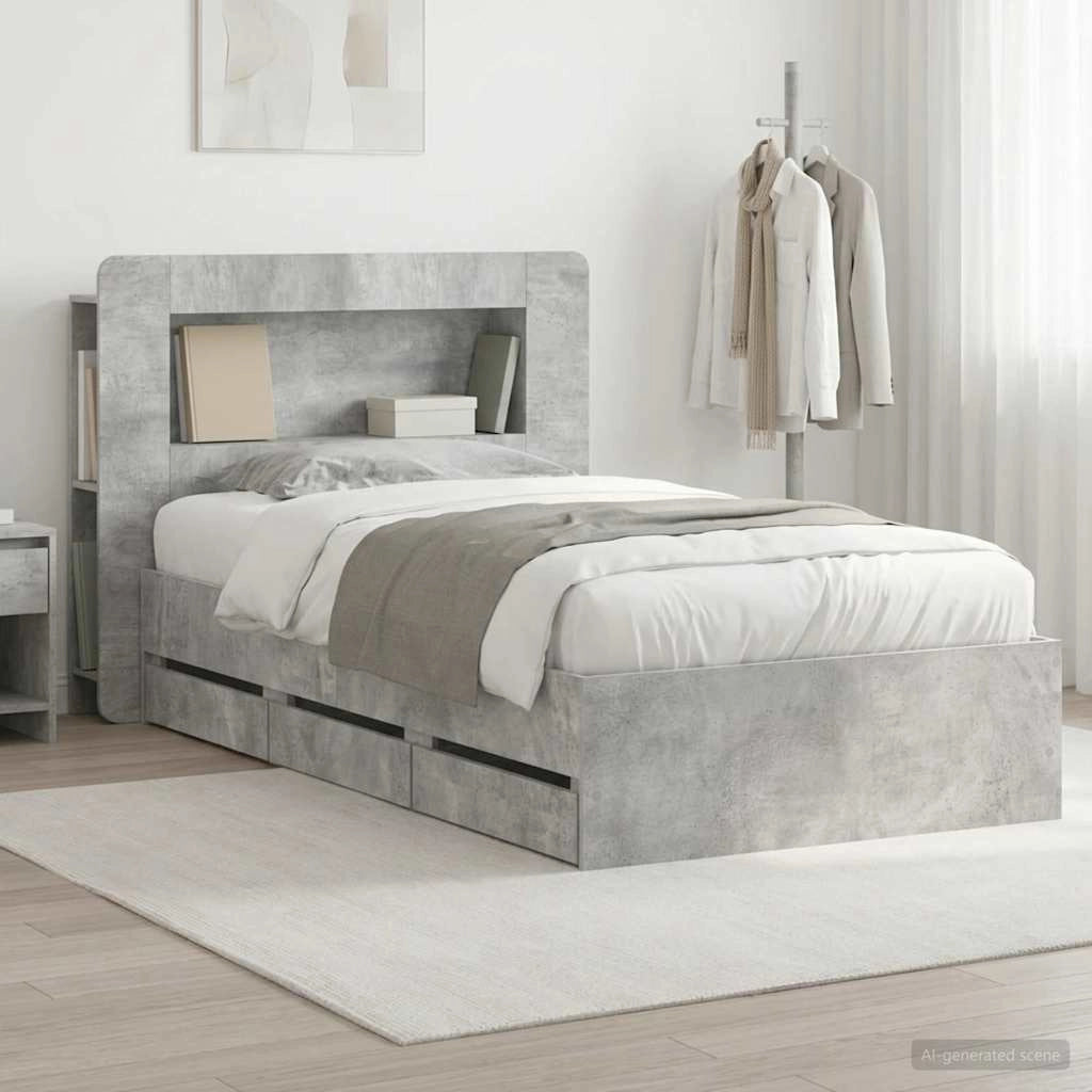 Struttura del letto con stoccaggio e testata Grigio Cemento 3434005