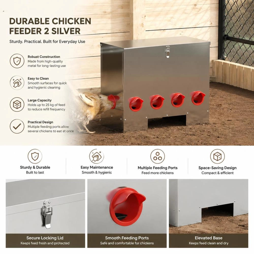 Feeder Per Pollo 2 Argento 60.5 X 29 X 51 Cm 25 Kg